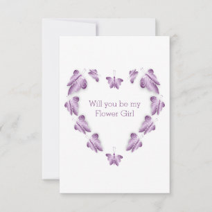 Purple Butterflies Design Flower Girl Request Invitation