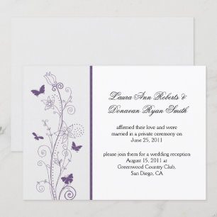 Purple Butterflies Flowers on Grey Post Wedding Invitation