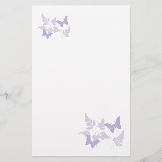 Purple Butterflies Lavender Ferns Stationery (Front)