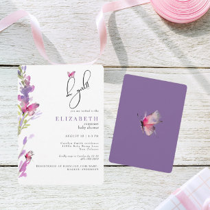 Purple Butterflies Oh Girl Baby Shower Invitation