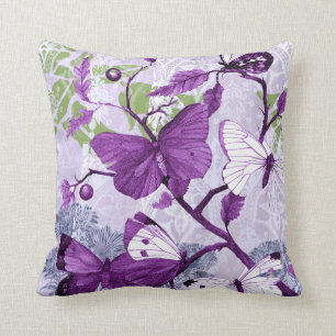 Purple Butterflies on a Branch Cushion