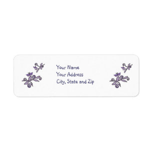 Purple butterflies on branches address label return address label