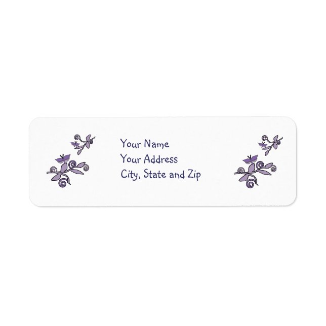 Purple butterflies on branches address label return address label (Front)