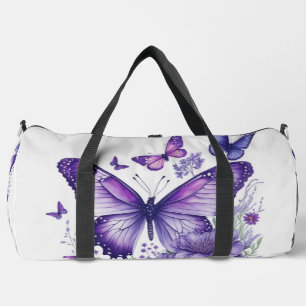 Purple Butterflies on Flower Duffle Bag