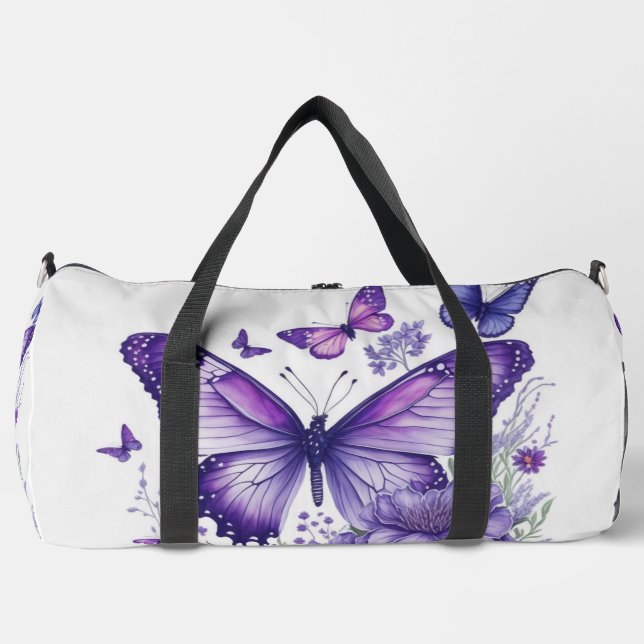  Purple Butterflies on Flower  Duffle Bag (Front)