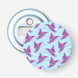 Purple Butterflies on Light Blue, Butterfly Print Bottle Opener