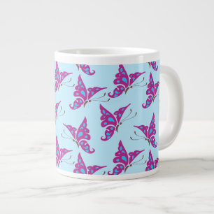 Purple Butterflies on Light Blue, Butterfly Print Large Coffee Mug