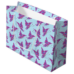 Purple Butterflies on Light Blue, Butterfly Print Large Gift Bag