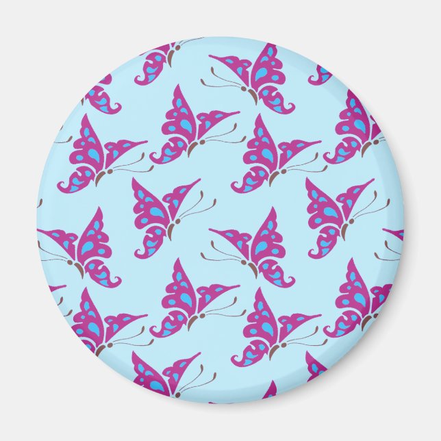Purple Butterflies on Light Blue, Butterfly Print Magnet (Front)