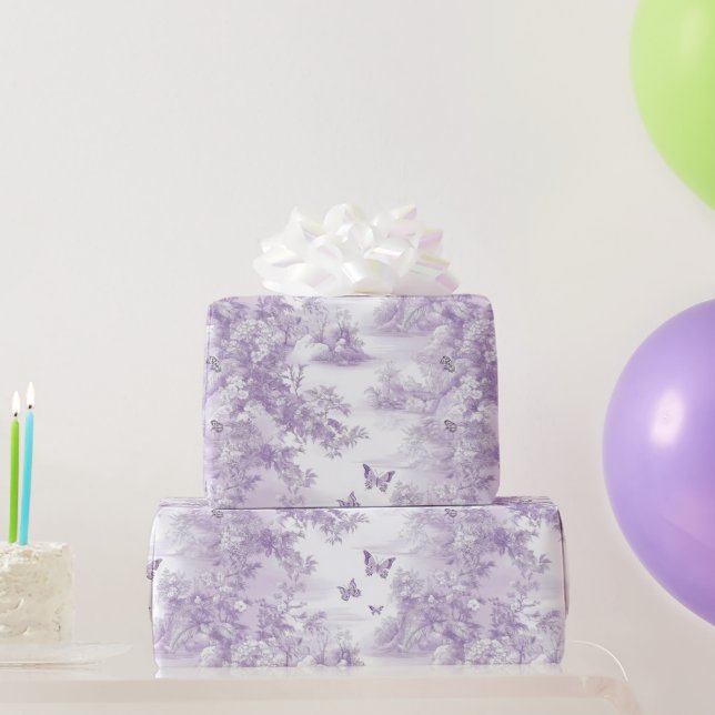 Purple Butterflies On Purple Background Wedding  Wrapping Paper (Party Gifts)