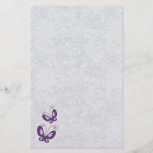 Purple butterflies on silver floral Wedding Stationery