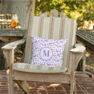 Purple Butterflies Pattern Custom Monogram Cushion
