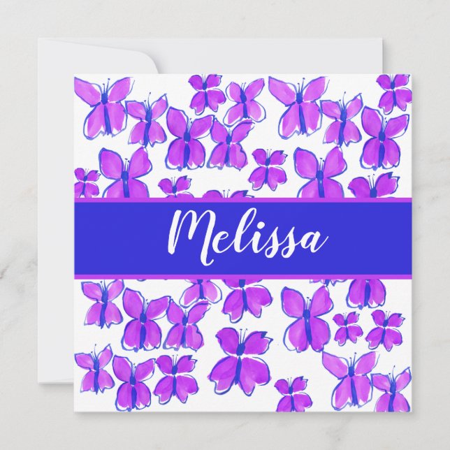 Purple Butterflies Personalised Watercolor Thank You Card (Front)