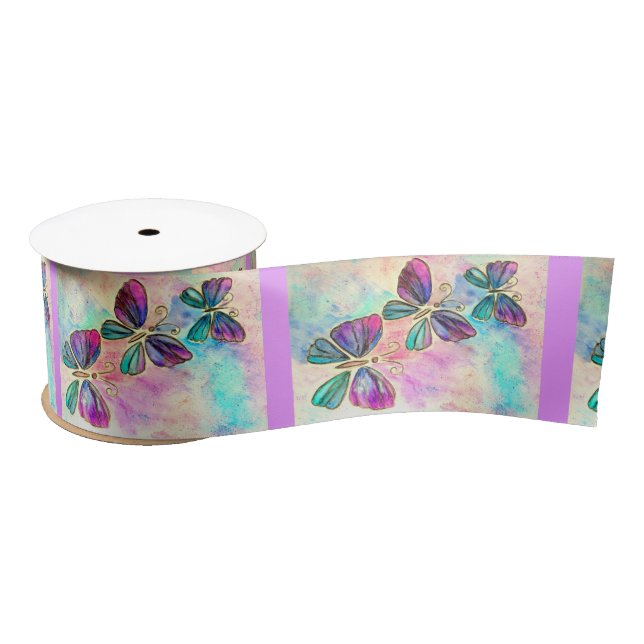 Purple Butterflies Ribbon Satin Ribbon (Spool)