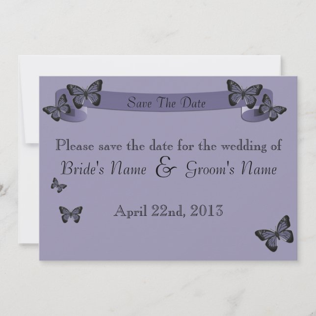Purple Butterflies Save the Date Invitation (Front)
