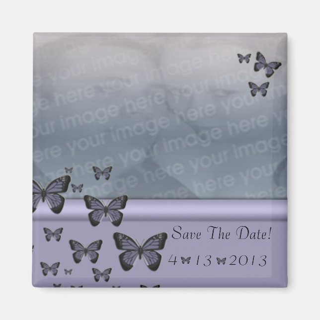 Purple Butterflies Save The Date Magnet (Front)