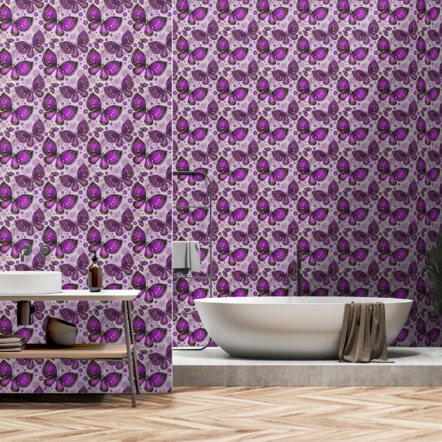 PURPLE BUTTERFLIES seamless  Wallpaper (Bathroom)