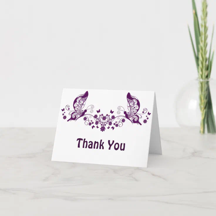 Purple Butterflies Thank You Card Zazzle