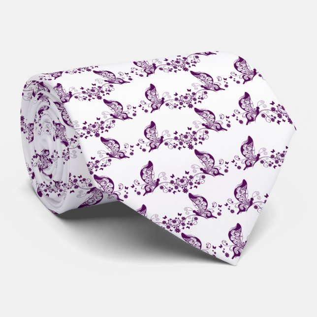 Purple Butterflies Tie (Rolled)