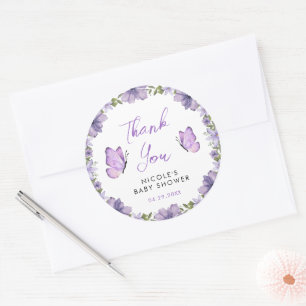 Purple Butterflies Watercolor Wildflower Baby Show Classic Round Sticker