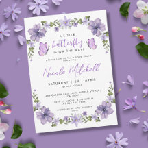Purple Butterflies Watercolor Wildflower Baby Show