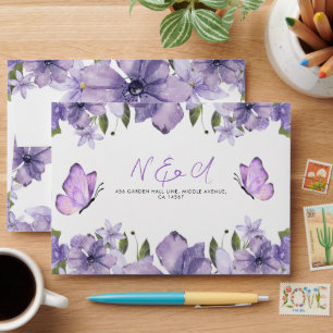 Purple Butterflies Watercolor Wildflower  Envelope