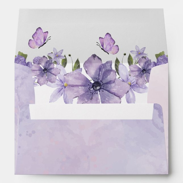 Purple Butterflies Watercolor Wildflower Envelope (Back (Bottom))