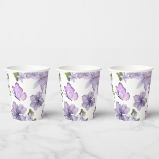 Purple Butterflies Watercolor Wildflower Paper Cups