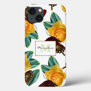 Purple Butterflies & Yellow Roses with Name iPhone 13 Case