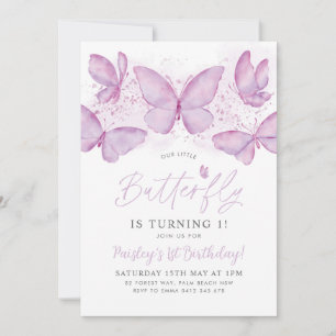 Purple Butterfly 1st Birthday Invitation Baby Girl