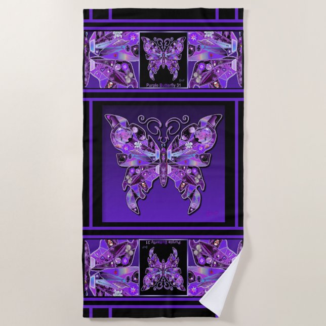 Purple Butterfly 31 Beach Towel (Front)