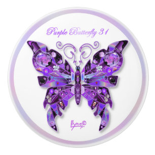 Purple Butterfly 31 Ceramic Knob