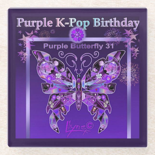 Purple Butterfly 31 Glass Coaster (Front)