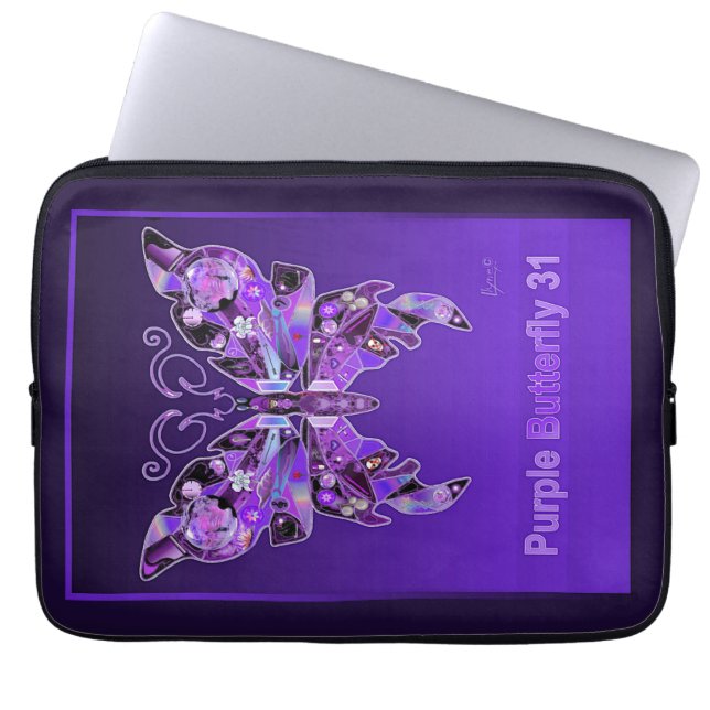 Purple Butterfly 31 Laptop Sleeve (Front)
