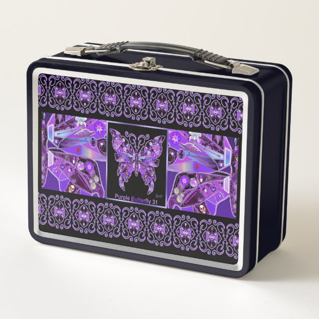 Purple Butterfly 31 Metal Lunch Box (Front)