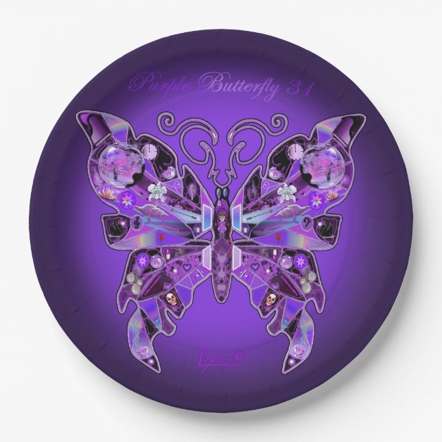 Purple Butterfly 31 Paper Plates (Front)