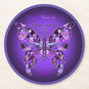 Purple Butterfly 31  Round Paper Coaster