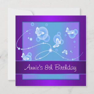 Purple Butterfly 8th Birthday Party Invitation 8th