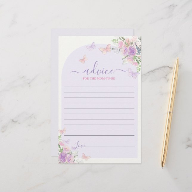 Purple Butterfly Advice for the Mum To Be card (Front/Back In Situ)