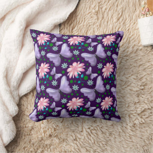 Purple Butterfly and Pink Floral Pattern Cushion