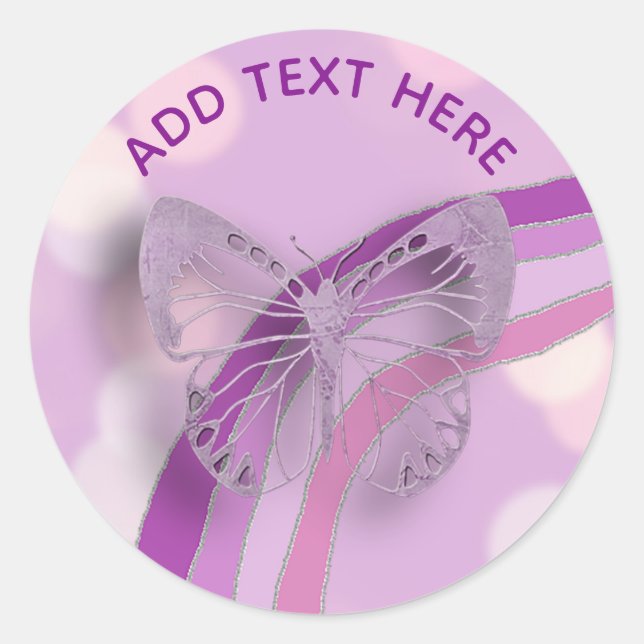Purple Butterfly and Rainbow Classic Round Sticker (Front)