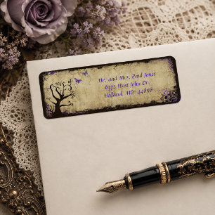Purple Butterfly and Tree Vintage Wedding Address Return Address Label