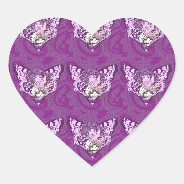 Purple Butterfly Angel Heart Sticker (Front)