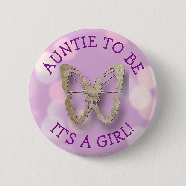 Purple Butterfly Auntie  to be Baby Shower 6 Cm Round Badge (Front)