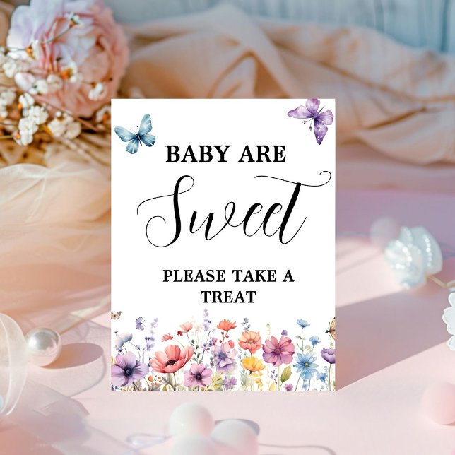 Purple butterfly baby are sweet baby shower favour pedestal sign (Creator Uploaded)