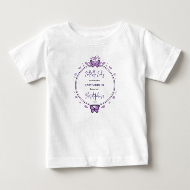 Purple Butterfly Baby Girl Baby Shower  T-Shirt (Front)