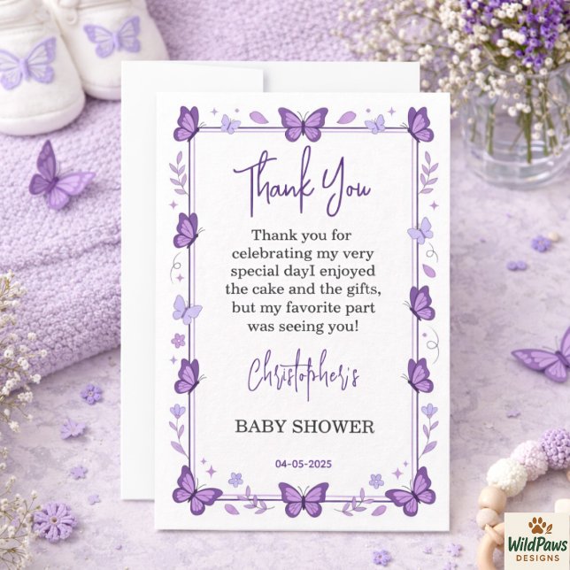 Purple Butterfly Baby Girl Baby Shower Thank You Card (Purple Butterfly Baby Girl Baby Shower Thank You Card
)