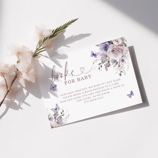 Purple Butterfly Baby Shower Books For Baby Enclosure Card (Creator Uploaded)