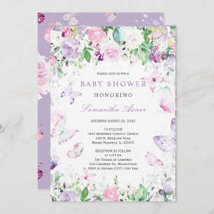 Purple Butterfly Baby Shower  Invitation