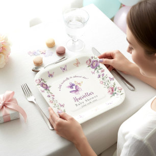 Purple Butterfly Baby Shower Plates